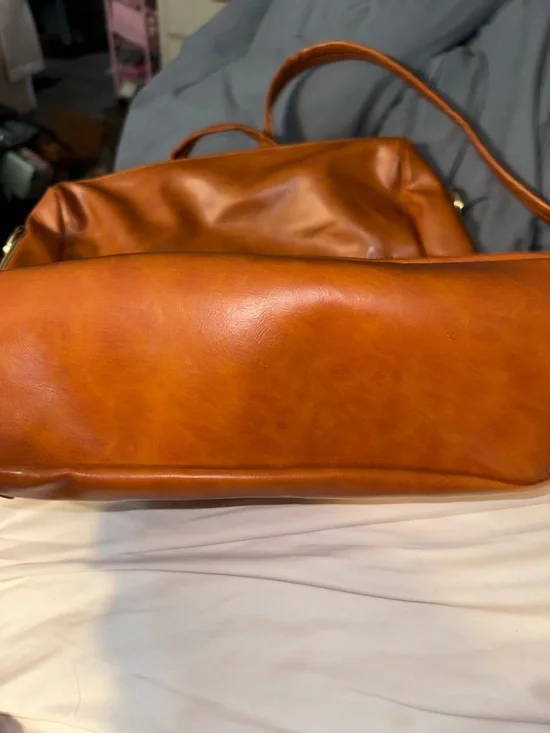 NWOT Amazon Cognac Brown Women’s Leather-Effect Backpack lots of pockets - Picture 3 of 11